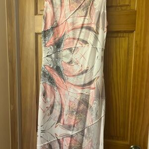 Escada Swirl Print Midi Dress in Pink and Gray